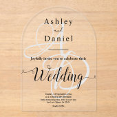 Elegant Minimale Zwart-witmonogram bruiloft Acryl Uitnodigingen (Voorkant)