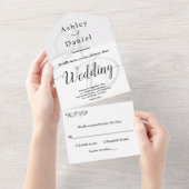 Elegant Minimale Zwart-witmonogram bruiloft All In One Uitnodiging (Afscheurbaar)