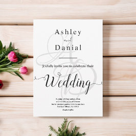 Elegant Minimale Zwart-witmonogram bruiloft Kaart