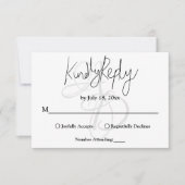 Elegant Minimale Zwart-witmonogram bruiloft RSVP Kaartje (Voorkant)