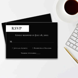 Elegant Minimale Zwart-witmonogram bruiloft RSVP Kaartje