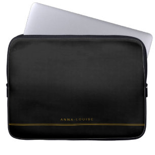 Elegant Minimale zwarte Gold Line-naam Laptop Sleeve