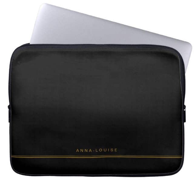 Elegant Minimale zwarte Gold Line-naam Laptop Sleeve (Voorkant)