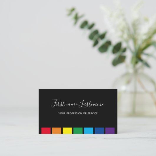 Elegant minimale zwarte regenboogkleurstrepen visitekaartje (Staand voorkant)