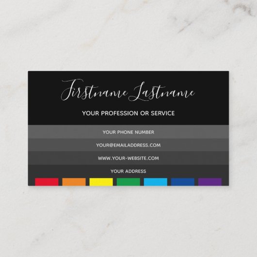Elegant minimale zwarte regenboogkleurstrepen visitekaartje (Achterkant)