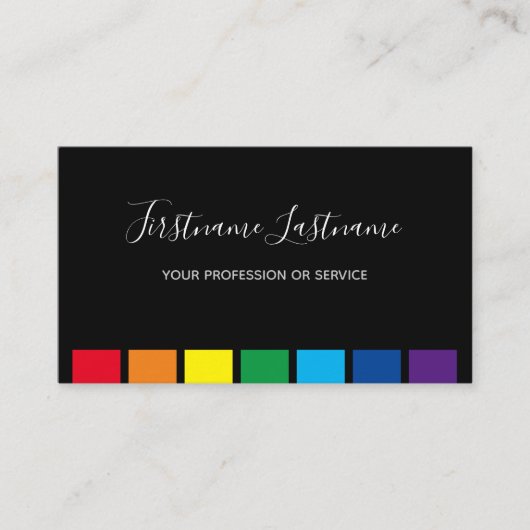 Elegant minimale zwarte regenboogkleurstrepen visitekaartje (Voorkant)
