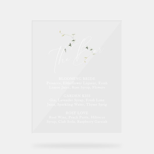 Elegant Minimali Botanical Vrijgezellenfeest Bar M Acryl Bord (Voorkant)