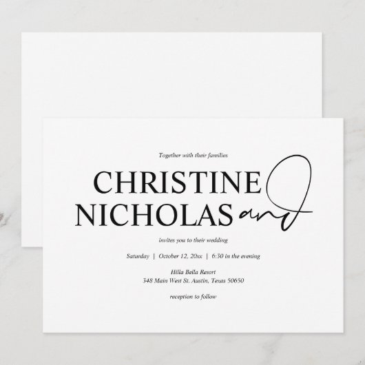 Elegant minimalism Wedding Dinner and Dancing Kaart (Voorkant / Achterkant)