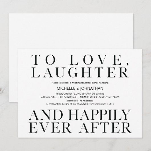 Elegant Minimalism Wedding Rehearsal Dinner Kaart (Voorkant / Achterkant)