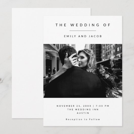 Elegant minimalisme | Zwart-wit foto bruiloft Kaart (Voorkant / Achterkant)
