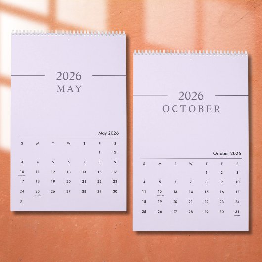 Elegant Minimalist 2026 Calendar Kalender