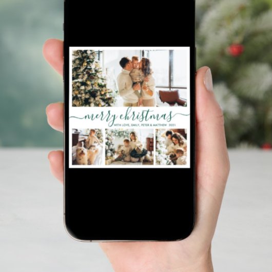 Elegant minimalist 4 Photo Collage Kerstholid Feestdagenkaart