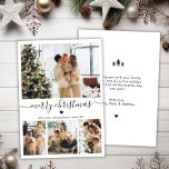 Elegant minimalist 4 Photo Collage Kerstholid Feestdagenkaart<br><div class="desc">Elegante, minimalistische, moderne zwart-wit 4 Photo Collage Merry Christmas Script Holiday Kaart. Deze feestelijke, minimale vier (4) foto vakantiekaart sjabloon beschikt over een fotocollage, een klein hartmotief en eenvoudige pijnbomen in zwart-wit. De "Merry Christmas" begroetingstekst is geschreven in een prachtig handgeschreven typografie swash-tail lettertype. Aan de achterzijde met begroetingstekst sjabloon...</div>