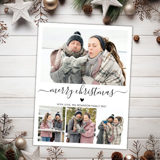 Elegant minimalist 4 Photo Collage Kerstholid Feestdagenkaart