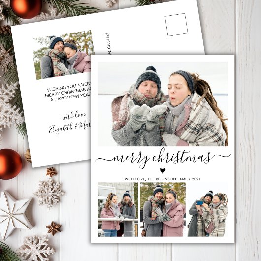 Elegant minimalist 4 Photo Collage Kerstmis Briefkaart