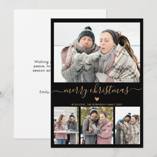 Elegant minimalist 4 Photo Collage Kerstmis Feestdagenkaart (Voorkant / Achterkant)