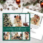 Elegant minimalist 4 Photo Collage Kerstmis Feestdagenkaart<br><div class="desc">Elegant Calligraphy Minimalist Blauwgroen Green 4 Photo Collage Merry Kerstmis Script Holiday Card. Deze festieve, imitalistische, grillige sjabloon met vier (4) fotovakantiekaarten is voorzien van een fotocollage en zegt "Vrolijk kerstfeest"! De tekst met de groet "Merry Kerstmis" is geschreven in een mooi handschrift met de letters zwoerd en staart lettertype...</div>