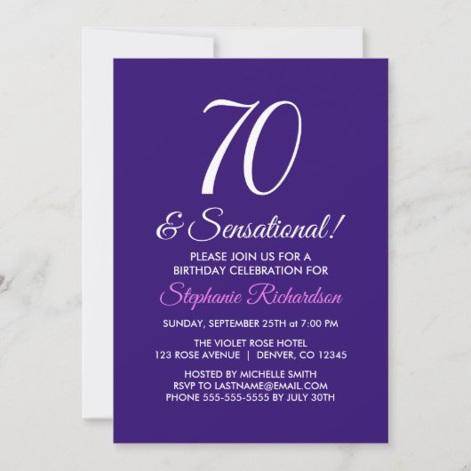 Elegant minimalist 70 en Sensational Paars Party Kaart (Voorkant)