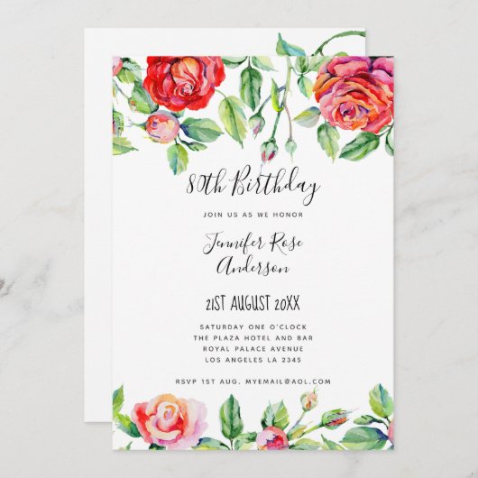 Elegant minimalist 80th Birthday Party Handgeschre Kaart (Voorkant / Achterkant)