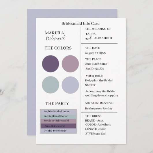 Elegant minimalist Amethyst Bridesmaid Invitation Kaart (Voorkant / Achterkant)