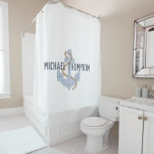 Elegant minimalist Anchor white blue Douchegordijn (In situ)