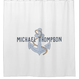 Elegant minimalist Anchor white blue Douchegordijn