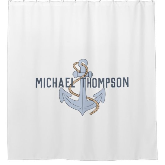 Elegant minimalist Anchor white blue Douchegordijn (Voorkant)