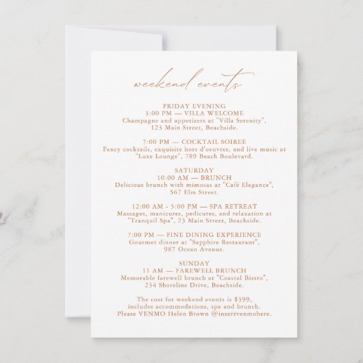 Elegant minimalist Bachelorette Weekend Uitnodigin Kaart (Achterkant)