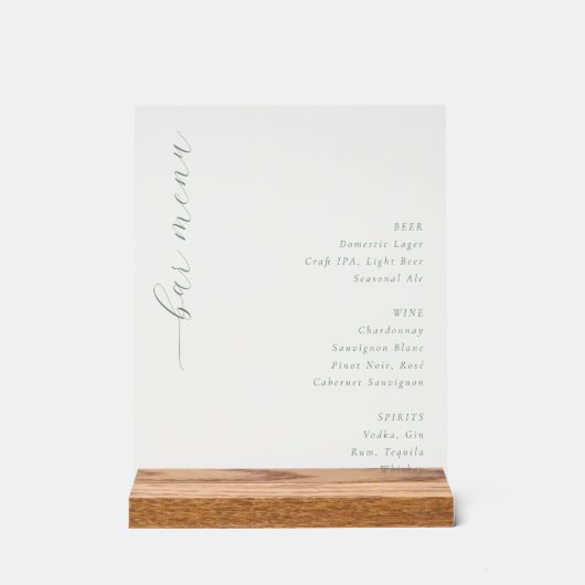 Elegant Minimalist Bar Menu Acryl Bord (Voorkant)