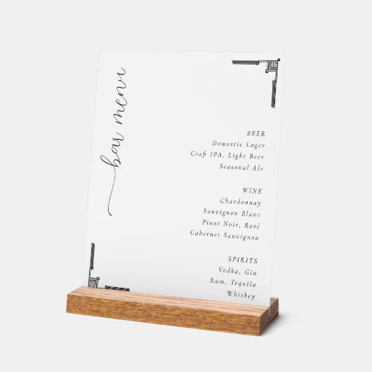 Elegant Minimalist Bar Menu Acryl Bord (Hoek)