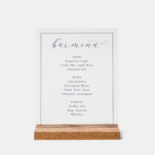 Elegant Minimalist Bar Menu Acryl Bord (Voorkant)