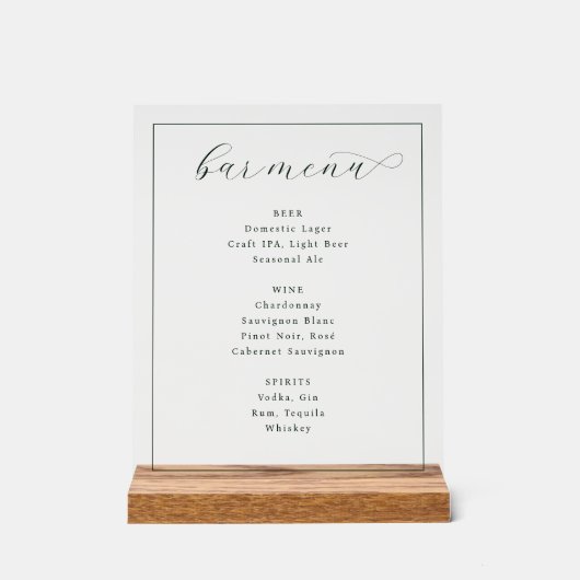 Elegant Minimalist Bar Menu Sign Acryl Bord (Voorkant)
