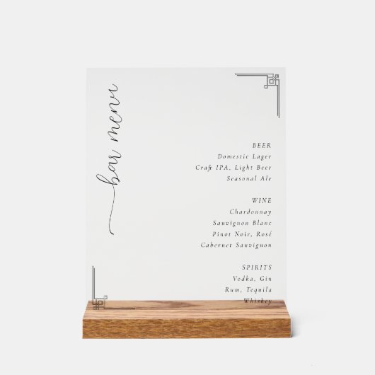 Elegant Minimalist Bar Menu Sign Acryl Bord (Voorkant)