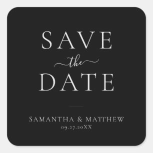 Elegant minimalist bewaart de datum zwart vierkante sticker