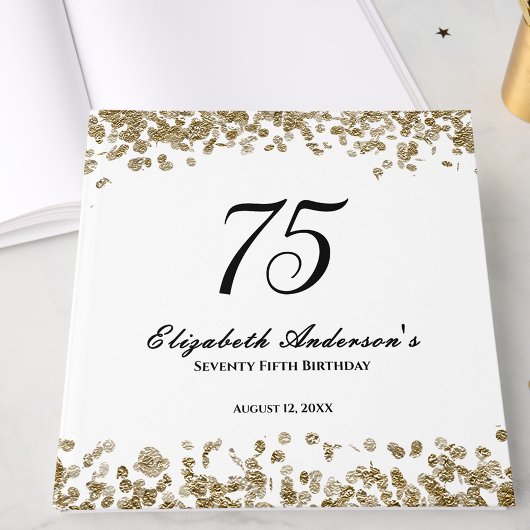 Elegant Minimalist Black and Gold 75th Birthday Gastenboek