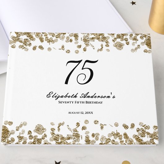 Elegant Minimalist Black and Gold 75th Birthday Gastenboek