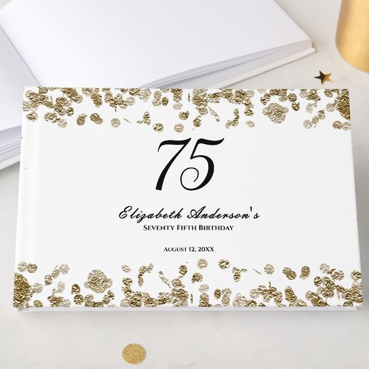 Elegant Minimalist Black and Gold 75th Birthday Gastenboek