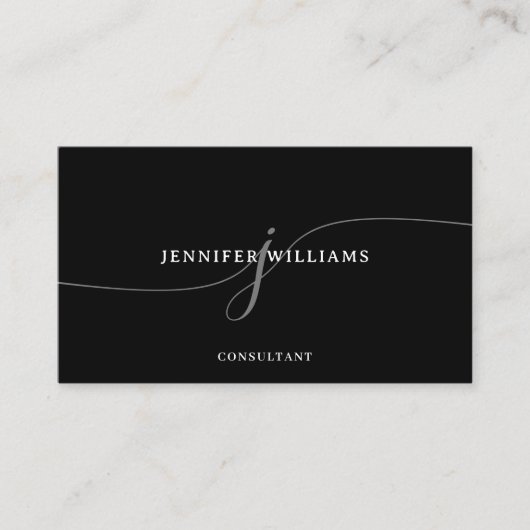 Elegant Minimalist Black and White Script Monogram Visitekaartje (Voorkant)