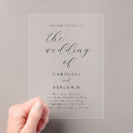 Elegant Minimalist Black Calligraphy Wedding Clear Acryl Uitnodigingen