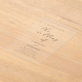 Elegant Minimalist Black Calligraphy Wedding Clear Acryl Uitnodigingen (Laagn)