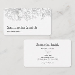 Elegant Minimalist Black Floral Line on White Visitekaartje