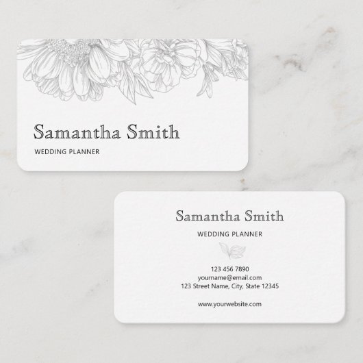 Elegant Minimalist Black Floral Line on White Visitekaartje (Voorkant / Achterkant)