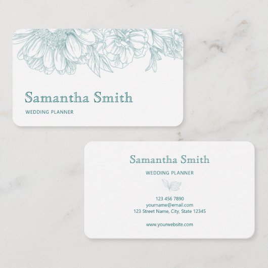 Elegant Minimalist Black Floral Line on White Visitekaartje (Voorkant / Achterkant)