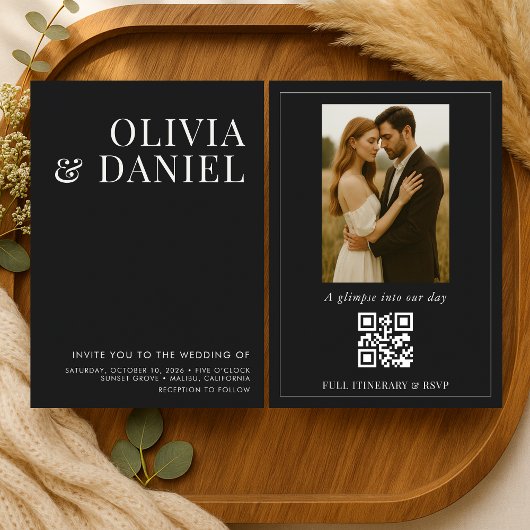 Elegant Minimalist Black Photo Wedding Kaart