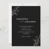 Elegant Minimalist Black Rustic Floral QR Wedding Kaart (Voorkant)