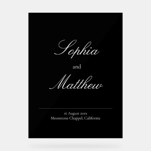 Elegant Minimalist Black Wedding Welcome  Acryl Bord (Voorkant)