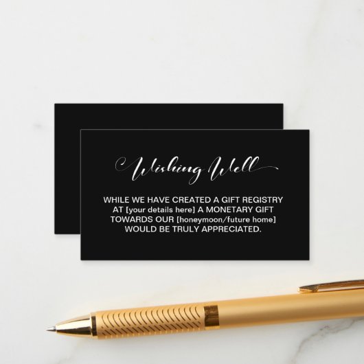 Elegant Minimalist Black Wedding Wishing Good Informatiekaartje (Voorkant / Achterkant in situ)