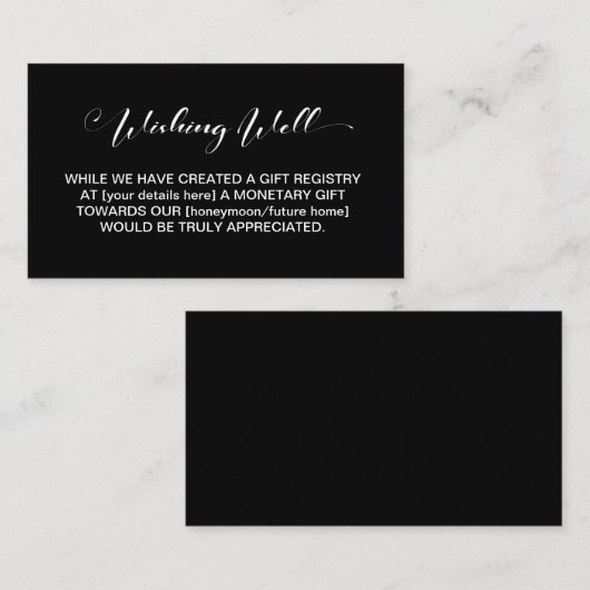 Elegant Minimalist Black Wedding Wishing Good Informatiekaartje (Voorkant / Achterkant)