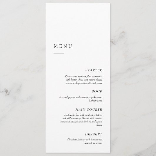 Elegant Minimalist Black & White | Dinner Wedding Menu (Voorkant)