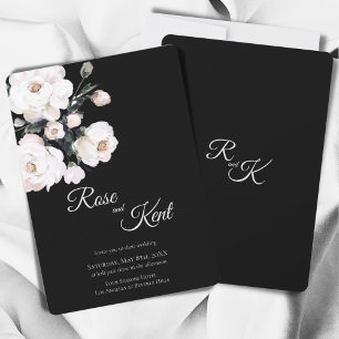 Elegant minimalist Black White Floral Wedding Kaart